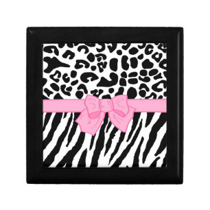 Girly Leopard Zebra Animal Print and Cute Pink Bow Jewelry Box