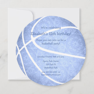 girly light blue basketball birthday party round announcement