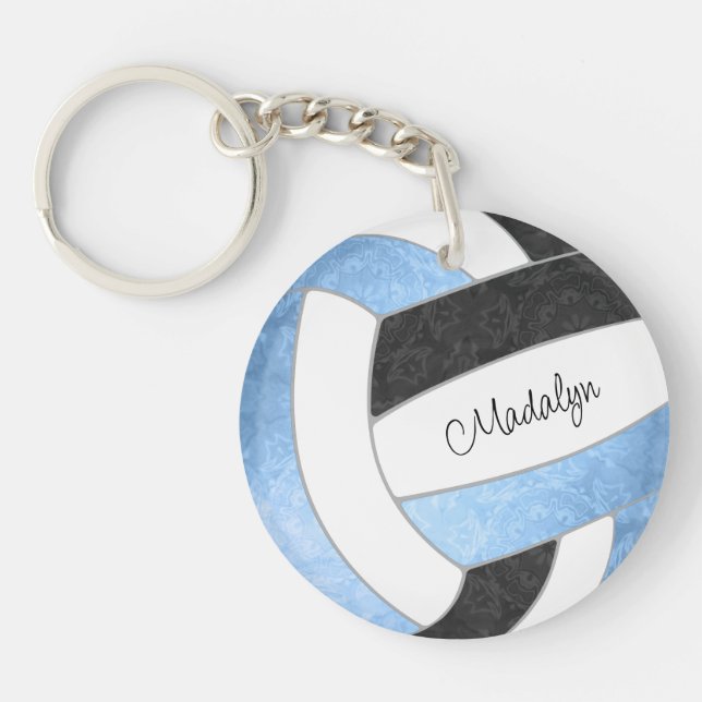 girly light blue black keepsake gifts volleyball keychain (Front)