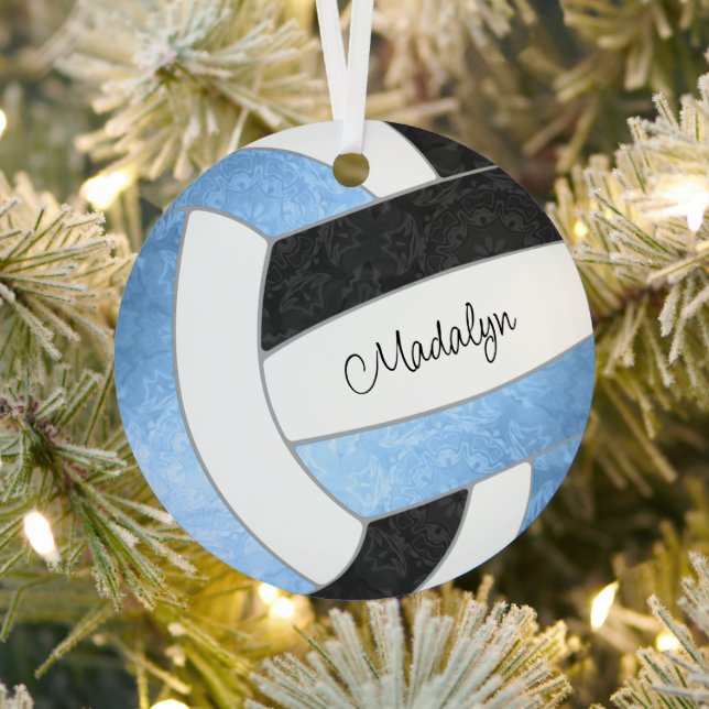 girly light blue black keepsake gifts volleyball metal ornament (Insitu)