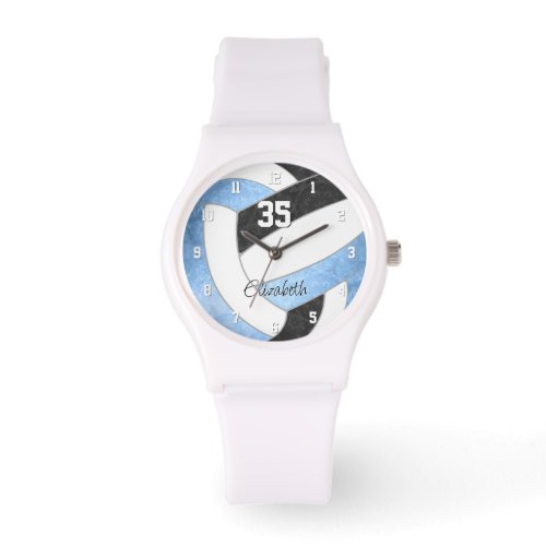 girly light blue black personalized volleyball watch