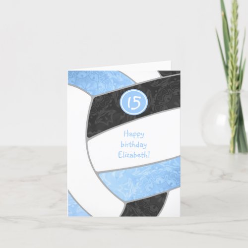 girly light blue black volleyball birthday card