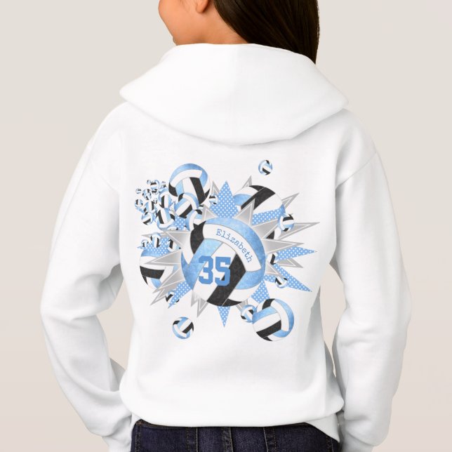 girly light blue black volleyballs and stars hoodie (Back)
