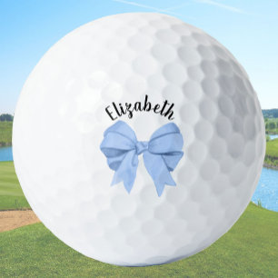 Girly Light Blue Bow Lady Golfer Custom Name Golf Balls