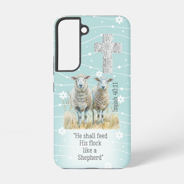 Girly Light Blue Floral Sheep Cross Bible Samsung Galaxy Case (Back)