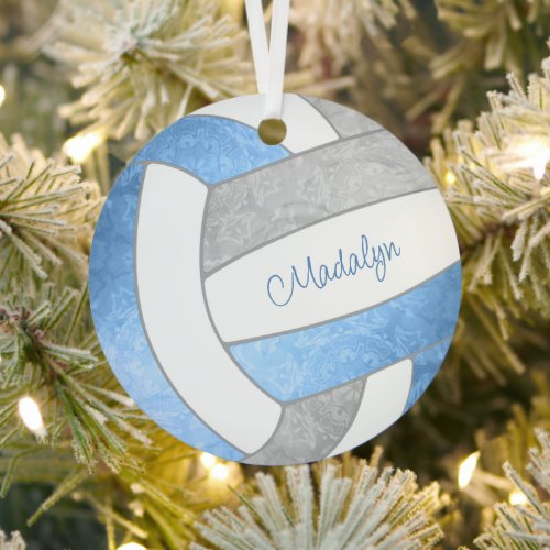 girly light blue gray keepsake gifts volleyball metal ornament