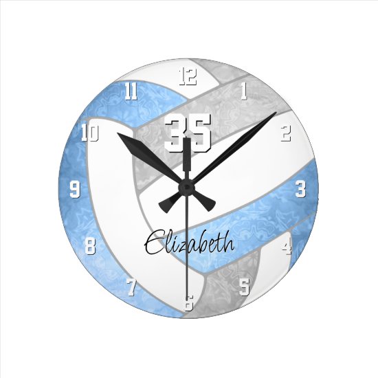 girly light blue gray personalized volleyball wall clock