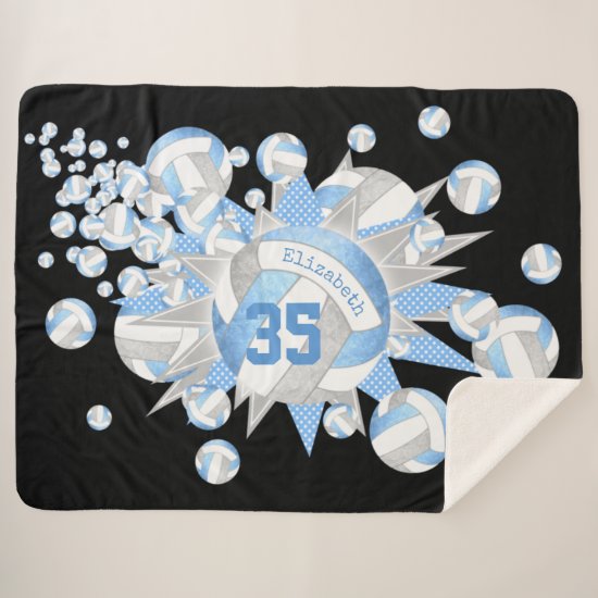 girly light blue gray volleyballs and stars sherpa blanket