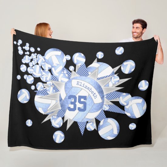 light blue white volleyballs and stars fleece blanket