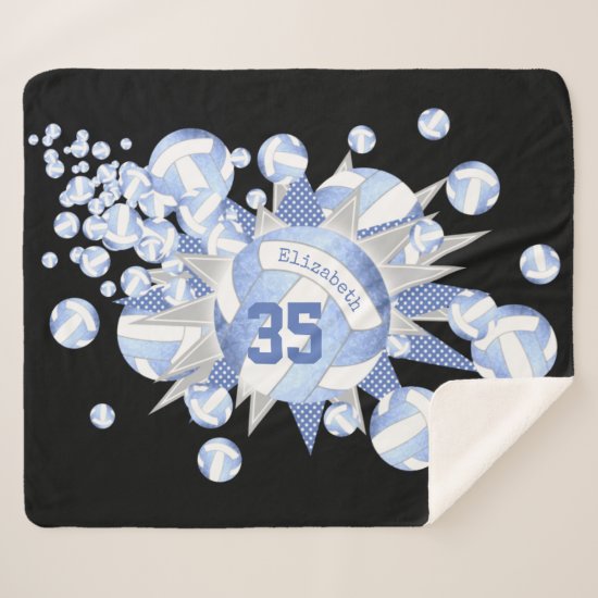 girly light blue white volleyballs and stars sherpa blanket