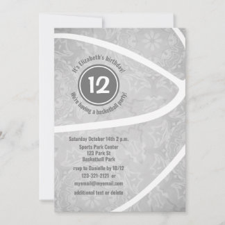 girly light gray basketball birthday party invitation