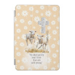 Girly Light Peach Floral Lambs Cross Christian iPad Mini Cover