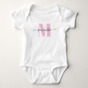 Girly Light Pink and Polka Dot Monogram Baby Bodysuit