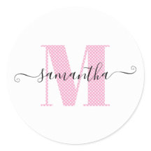 Girly Light Pink and White Polka Dot Monogram