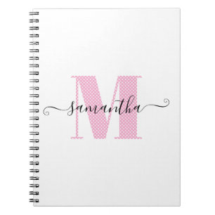 Girly Light Pink and White Polka Dot Monogram Notebook