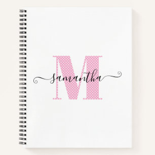 Girly Light Pink and White Polka Dot Monogram Notebook