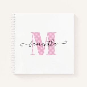 Girly Light Pink and White Polka Dot Monogram Notebook
