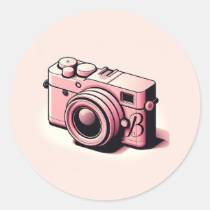 Girly Light Pink Camera Photography Personalized Classic Round Sticker