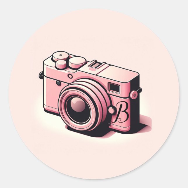 Girly Light Pink Camera Photography Personalized Classic Round Sticker (Front)