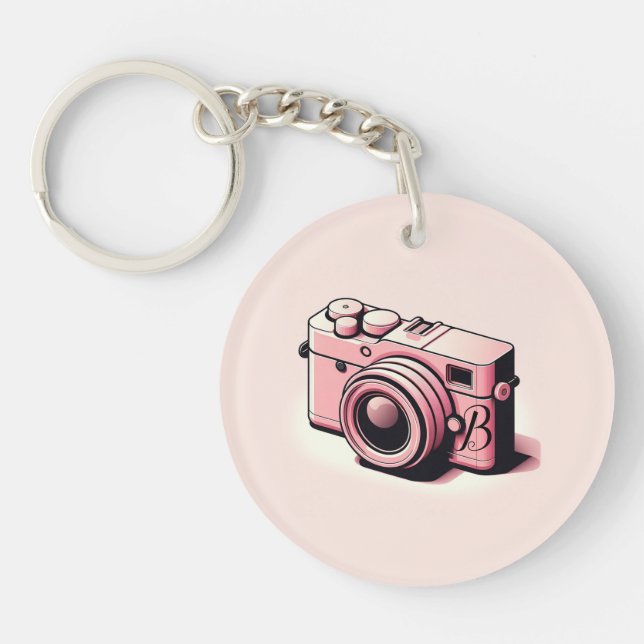 Girly Light Pink Camera Photography Personalized Keychain (Front)