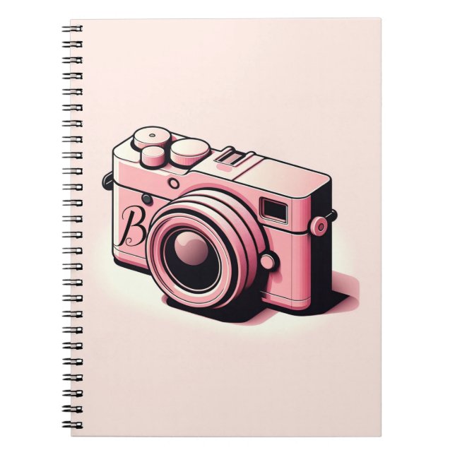 Girly Light Pink Camera Photography Personalized Notebook (Front)