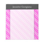 [ Thumbnail: Girly Light Pink & Dark Pink Heart Stripes Pattern Notepad ]