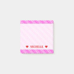 [ Thumbnail: Girly Light Pink & Dark Pink Heart Stripes Pattern Notes ]