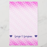 [ Thumbnail: Girly Light Pink & Dark Pink Heart Stripes Pattern Stationery ]