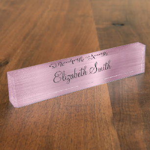 Girly Light Pink Metallic Desk Name Plate