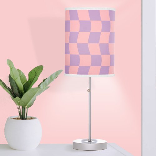 Girly Light Purple Pink Wavy Checkerboard Table Lamp