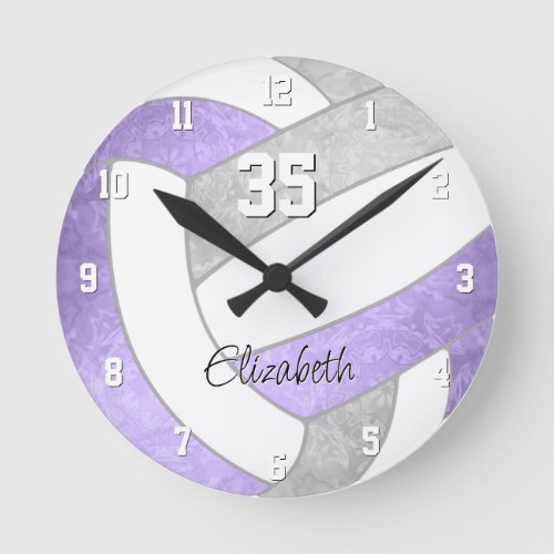 girly lilac gray personalized volleyball round clock