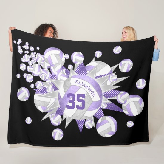 girly lilac gray volleyballs and stars fleece blanket