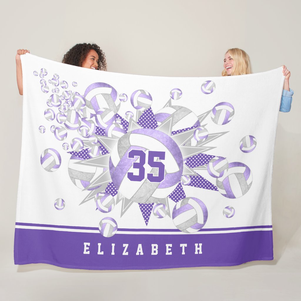 girly lilac gray volleyballs and stars fleece blanket