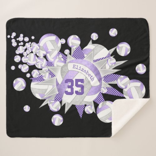 girly lilac gray volleyballs and stars sherpa blanket