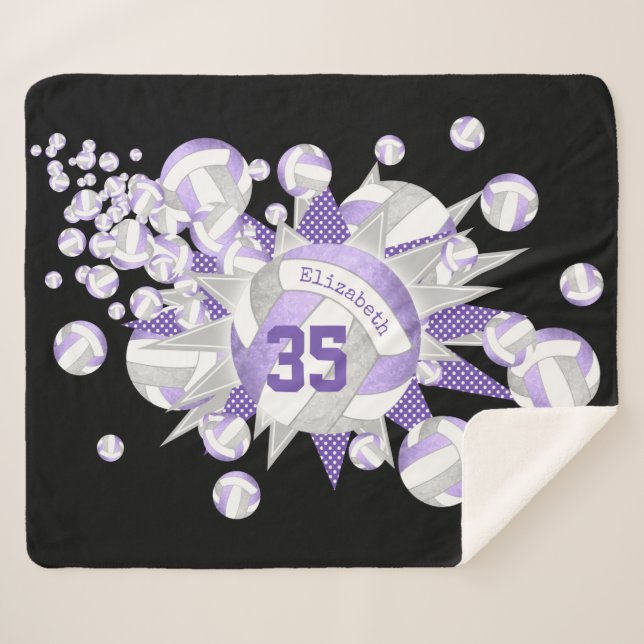 girly lilac gray volleyballs and stars sherpa blanket (Front (Horizontal))