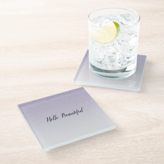 Girly Lilac Purple Confetti Glam Ombre Glass Coaster (Angled)