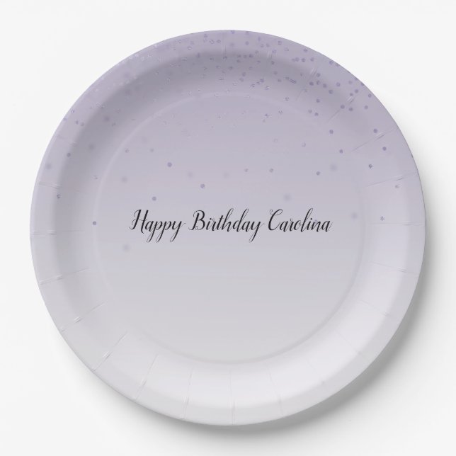Girly Lilac Purple Confetti Glam Ombre Paper Plates (Front)