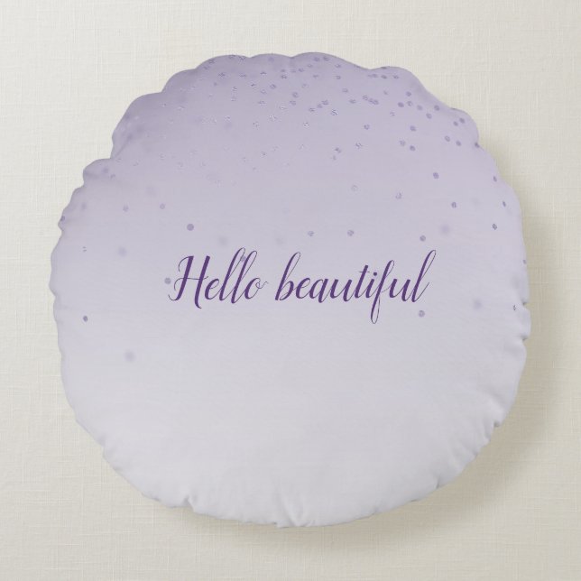 Girly Lilac Purple Confetti Glam Ombre Round Pillow (Front)