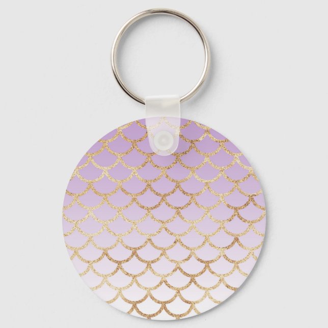 Girly Lilac Purple Gold Mermaid Glitter Sparkles Keychain (Front)