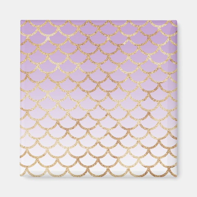 Girly Lilac Purple Gold Mermaid Glitter Sparkles Magnet (Front)