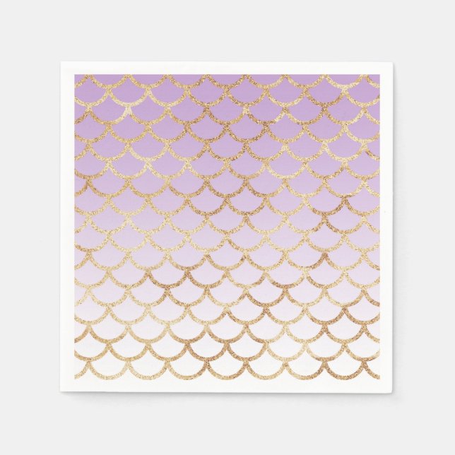 Girly Lilac Purple Gold Mermaid Glitter Sparkles Napkins (Front)