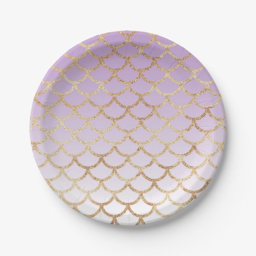 Girly Lilac Purple Gold Mermaid Glitter Sparkles Paper Plates