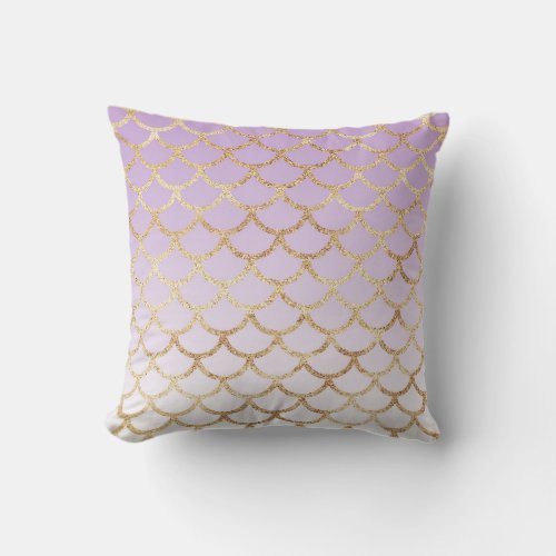 Girly Lilac Purple Gold Mermaid Glitter Sparkles Throw Pillow