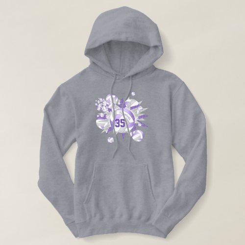 girly lilac purple gray volleyballs and stars hoodie