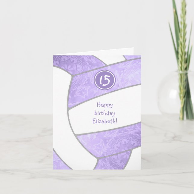 girly lilac purple volleyball birthday card (Front)