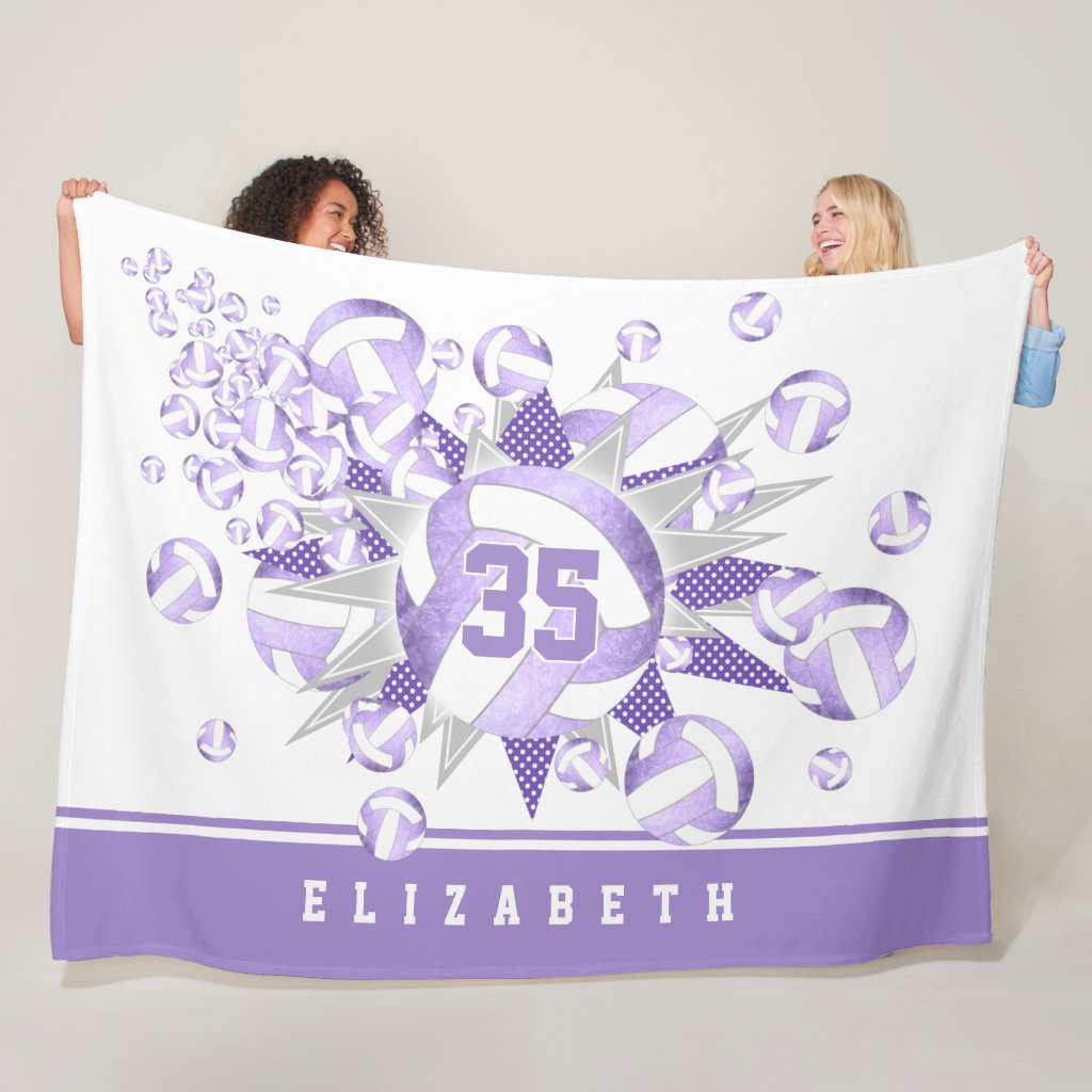 lilac purple white volleyball blowout fleece blanket