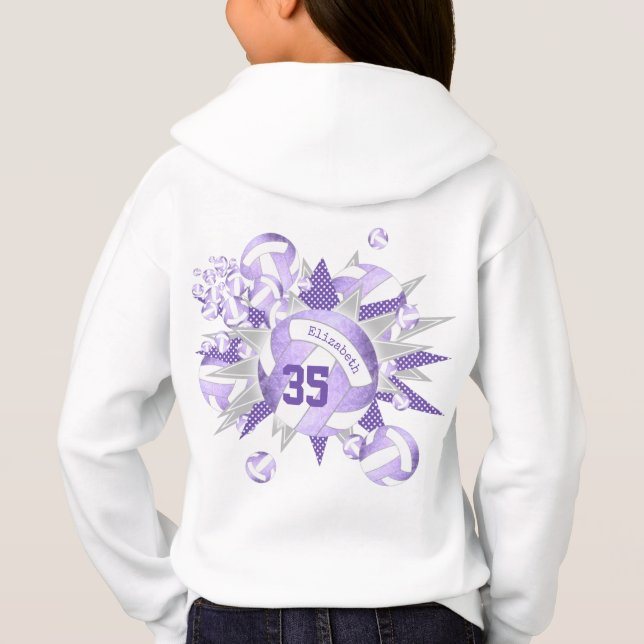 girly lilac purple white volleyballs and stars hoodie (Back)
