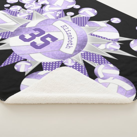 girly lilac purple white volleyballs and stars sherpa blanket