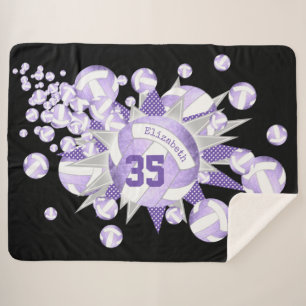girly lilac purple white volleyballs and stars sherpa blanket