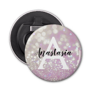 Girly Lilac Shimmer Glitter Sparkles Monogram Name Bottle Opener